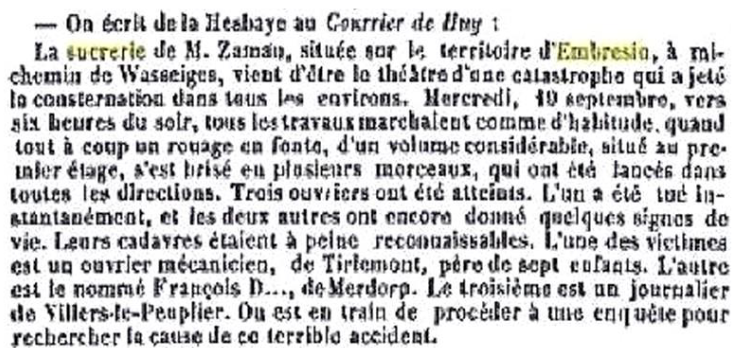 Extrait du Courrier de Huy, septembre 1866